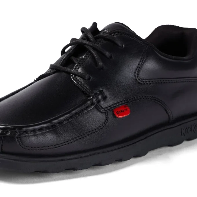 Fragma Lace 4 Eyelet de cuero negro para jóvenes