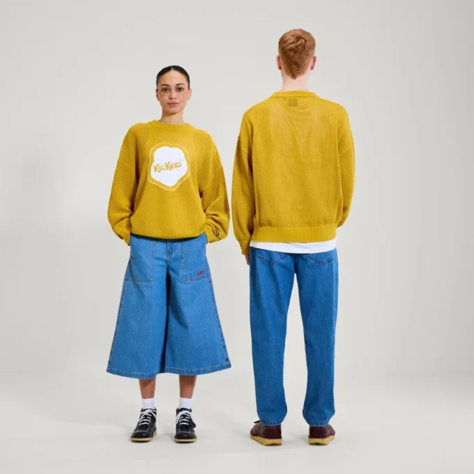 Jersey clásico de punto jacquard amarillo unisex para adultos de Kickers