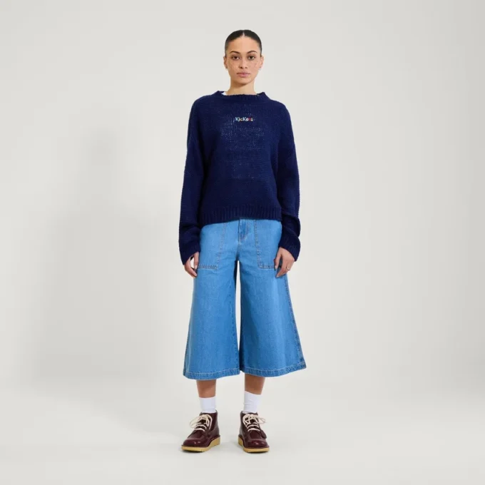 Jersey de punto de cuello barco y manga ancha Kickers para mujer, azul marino