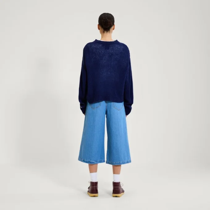 Jersey de punto de cuello barco y manga ancha Kickers para mujer, azul marino