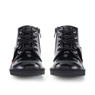Kick Hi Hi Zip de charol para niños y niñas, negro