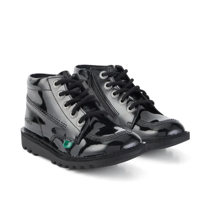 Kick Hi Hi Zip de charol para niños y niñas, negro