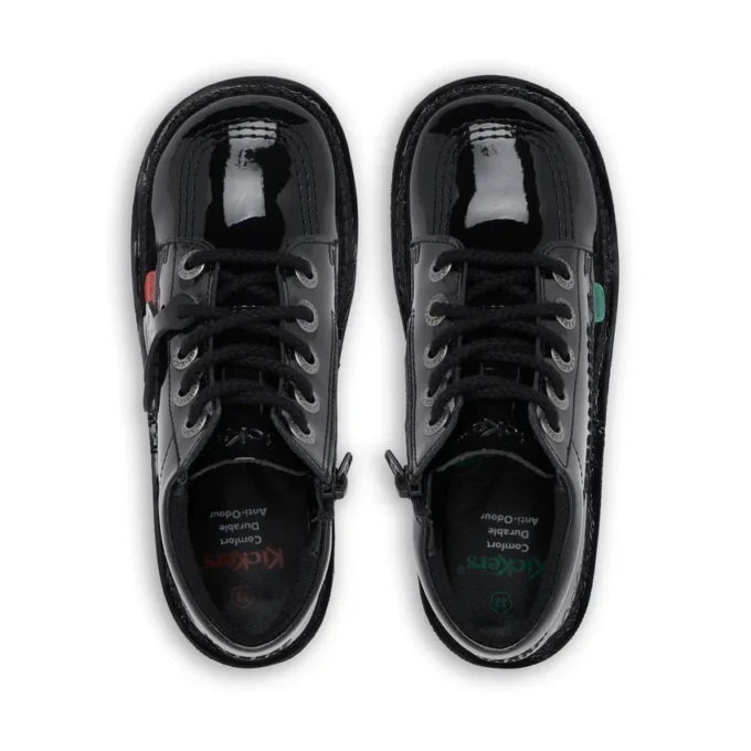 Kick Hi Hi Zip de charol para niños y niñas, negro