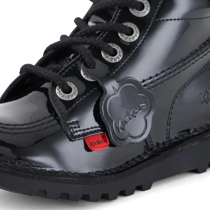 Kick Hi Hi Zip de charol para niños y niñas, negro