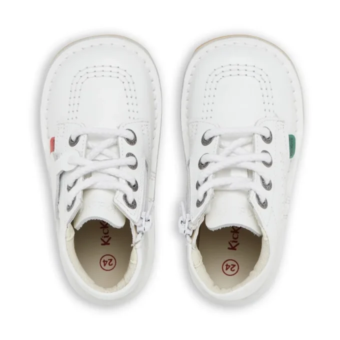 Kick Hi Hi Zip de cuero para niños unisex, blanco