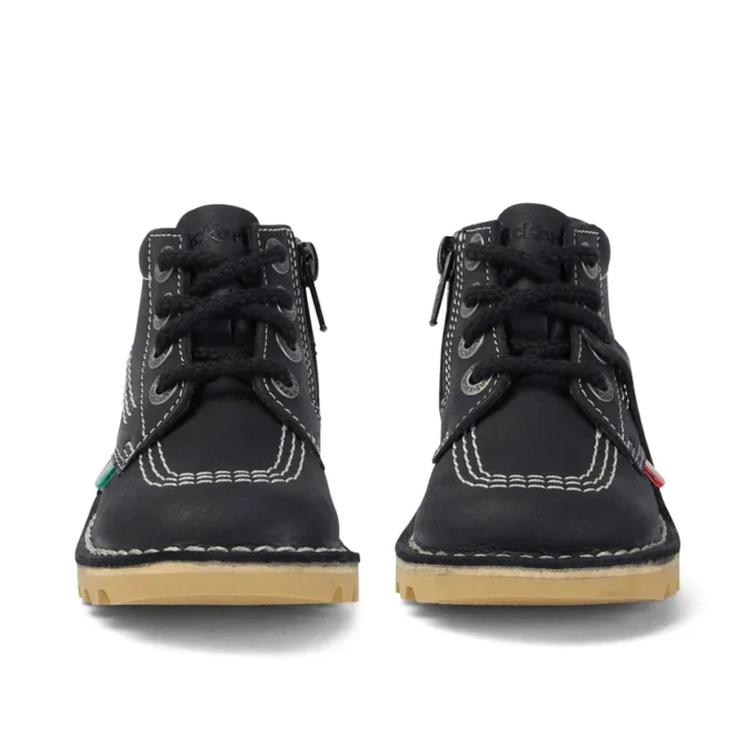 Kick Hi Hi Zip de cuero para niños unisex, negro/blanco