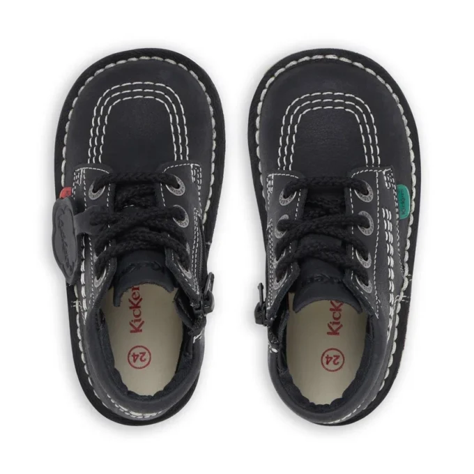 Kick Hi Hi Zip de cuero para niños unisex, negro/blanco