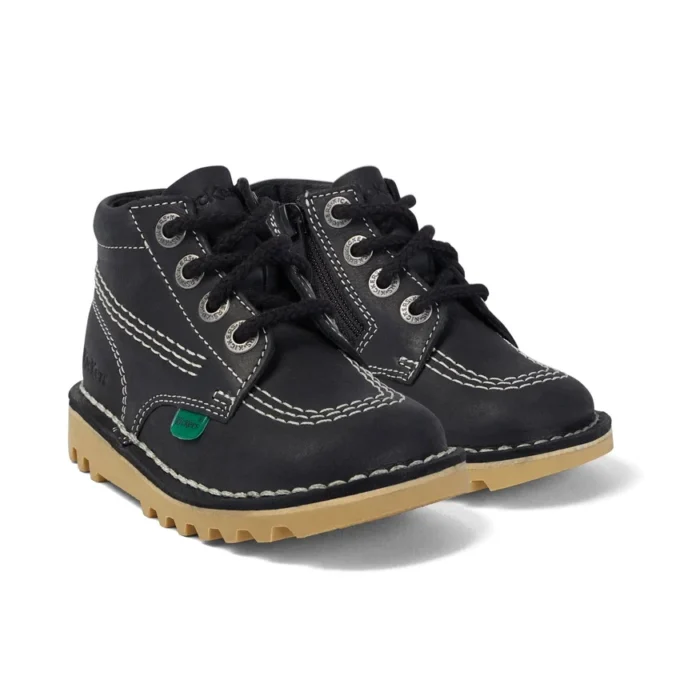 Kick Hi Hi Zip de cuero para niños unisex, negro/blanco