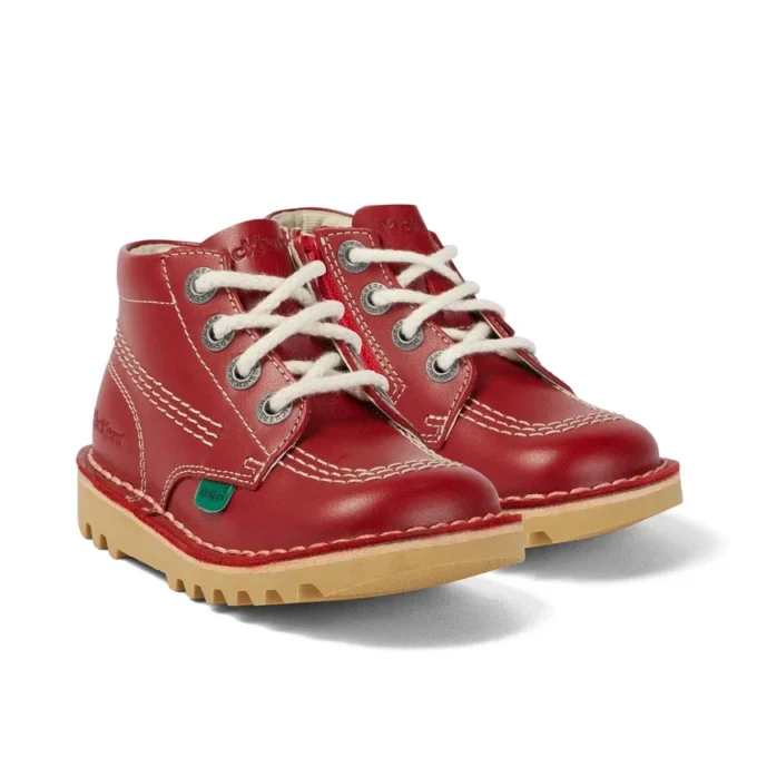 Kick Hi Hi Zip de cuero para niños, unisex, rojo