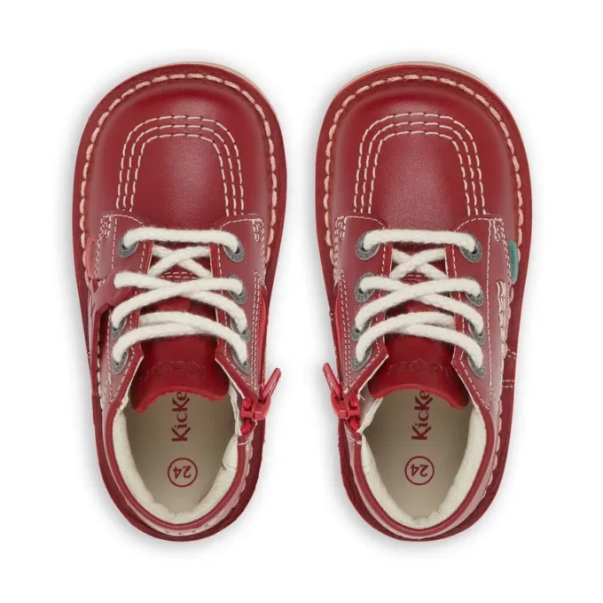 Kick Hi Hi Zip de cuero para niños, unisex, rojo