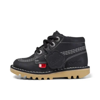 Kick Hi Zip de cuero para niños, unisex, negro/blanco