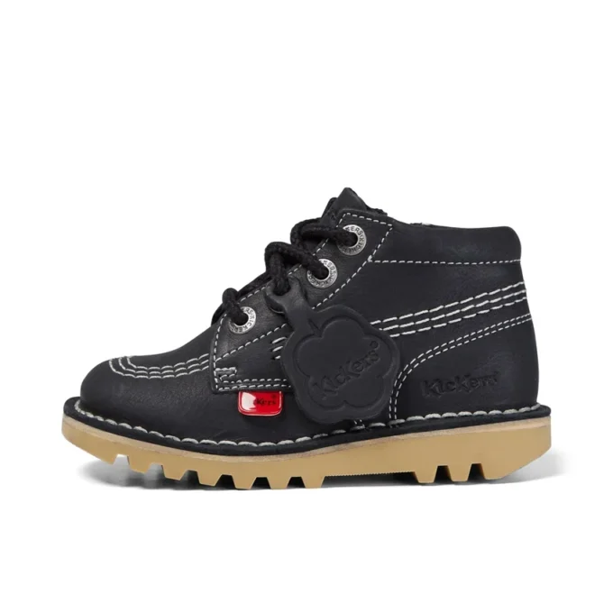 Kick Hi Zip de cuero para niños, unisex, negro/blanco