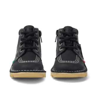 Kick Hi Zip de cuero para niños, unisex, negro/blanco