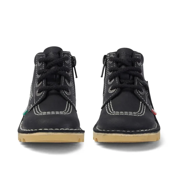 Kick Hi Zip de cuero para niños, unisex, negro/blanco