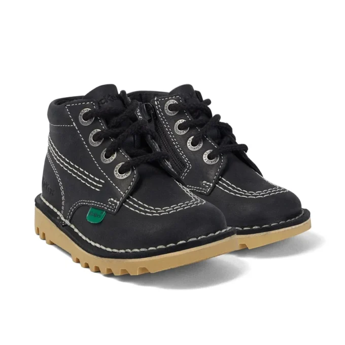 Kick Hi Zip de cuero para niños, unisex, negro/blanco