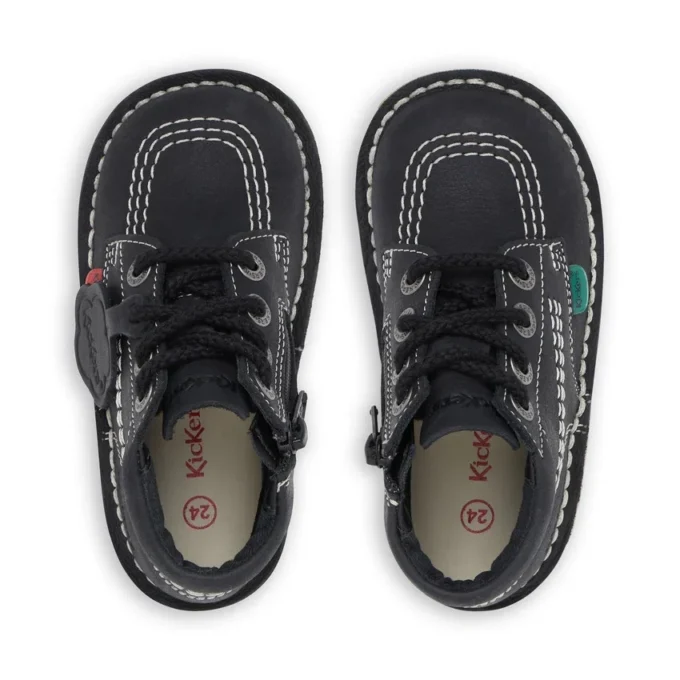 Kick Hi Zip de cuero para niños, unisex, negro/blanco