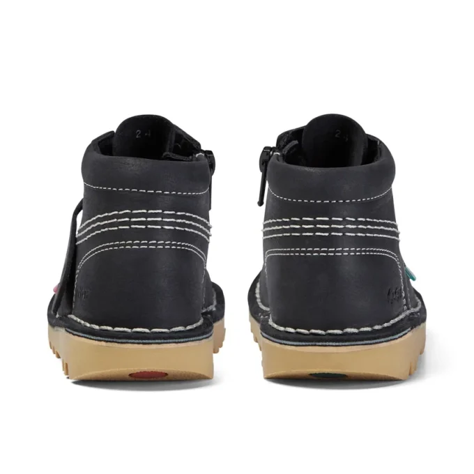 Kick Hi Zip de cuero para niños, unisex, negro/blanco