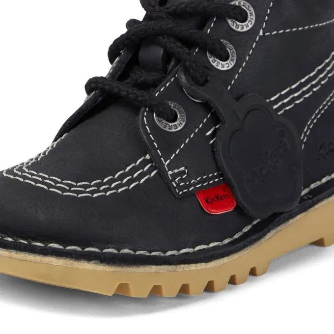 Kick Hi Zip de cuero para niños, unisex, negro/blanco