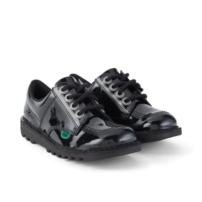 Kick Lo unisex para niños, piel charol negra
