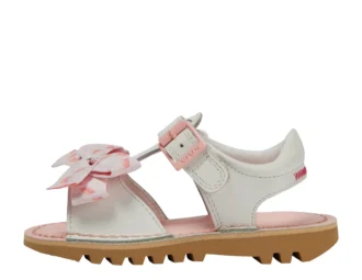 Kick Sandal para niñas pequeñas, de cuero blanco