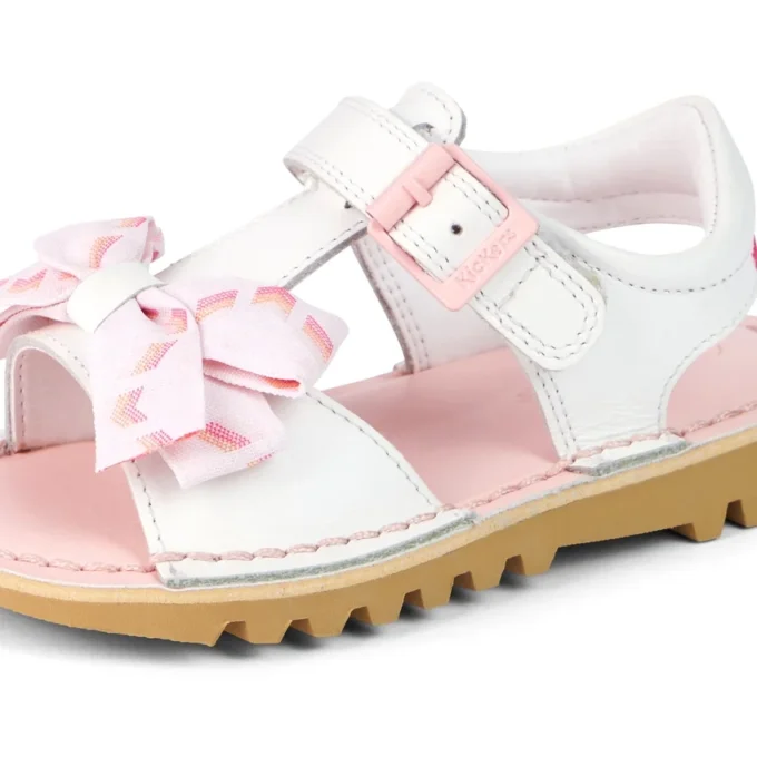 Kick Sandal para niñas pequeñas, de cuero blanco