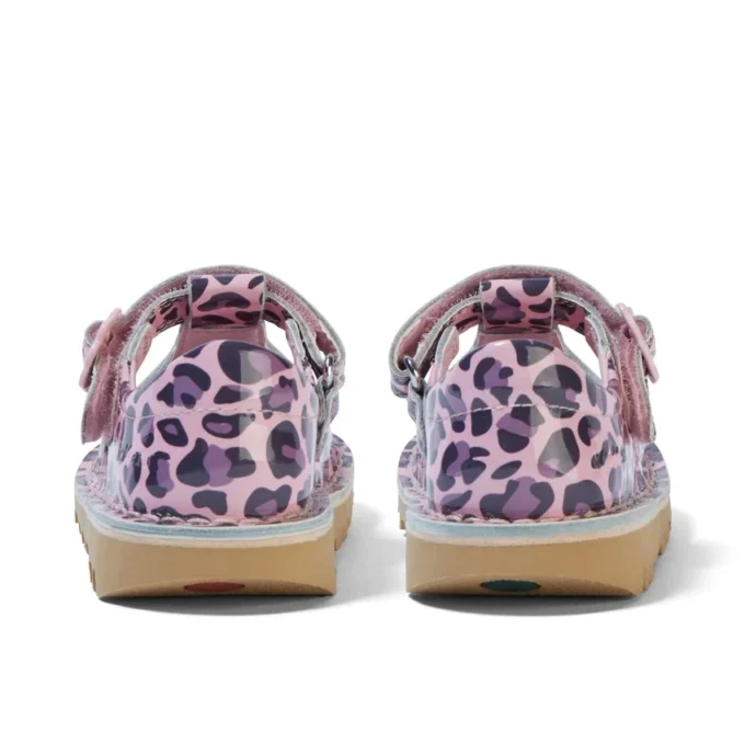 Kick T Bar para niñas pequeñas en charol leopardo rosa