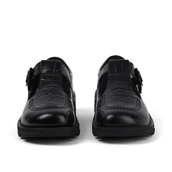 Kick Tbar de piel de cocodrilo para mujer, negro