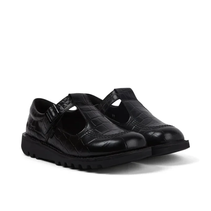 Kick Tbar de piel de cocodrilo para mujer, negro