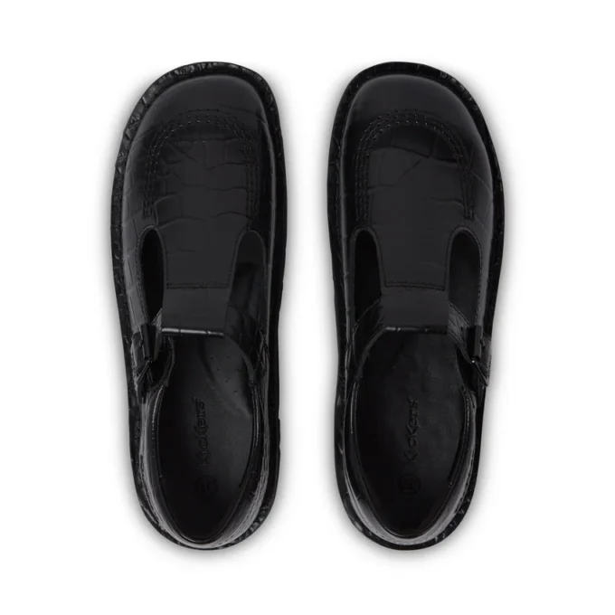 Kick Tbar de piel de cocodrilo para mujer, negro