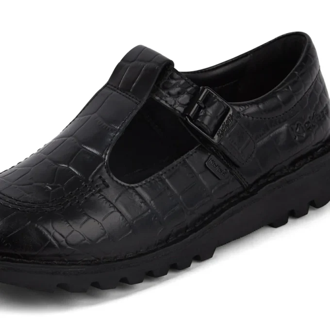 Kick Tbar de piel de cocodrilo para mujer, negro
