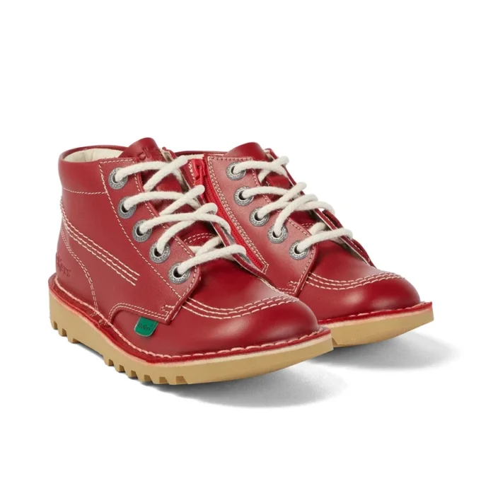 Kickers Junior Unisex Kick Hi Zip de cuero rojo