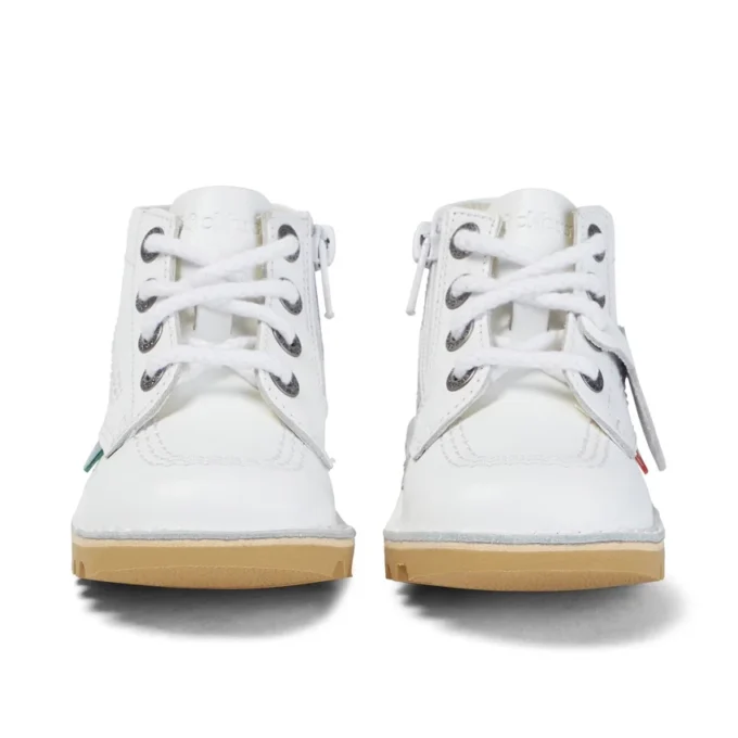 Kick Hi Hi Zip de cuero para niños unisex, blanco