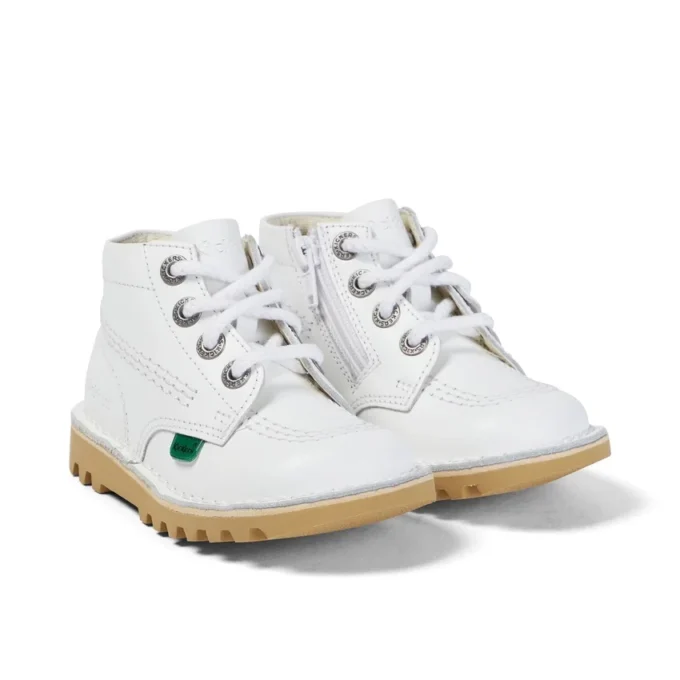Kick Hi Hi Zip de cuero para niños unisex, blanco