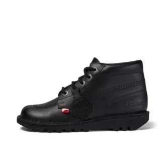 Kickers Kick Hi de cuero para jóvenes unisex, negro