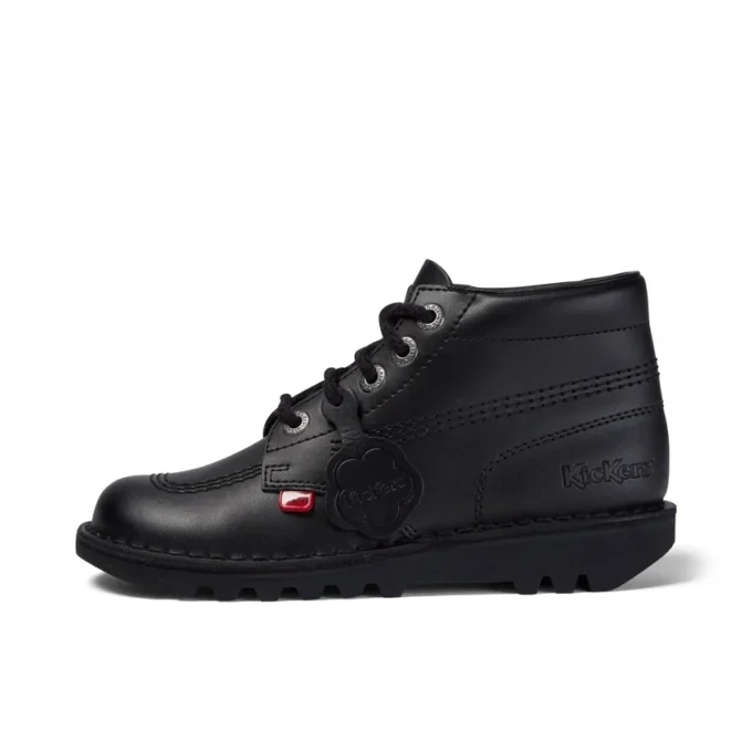 Kickers Kick Hi de cuero para jóvenes unisex, negro