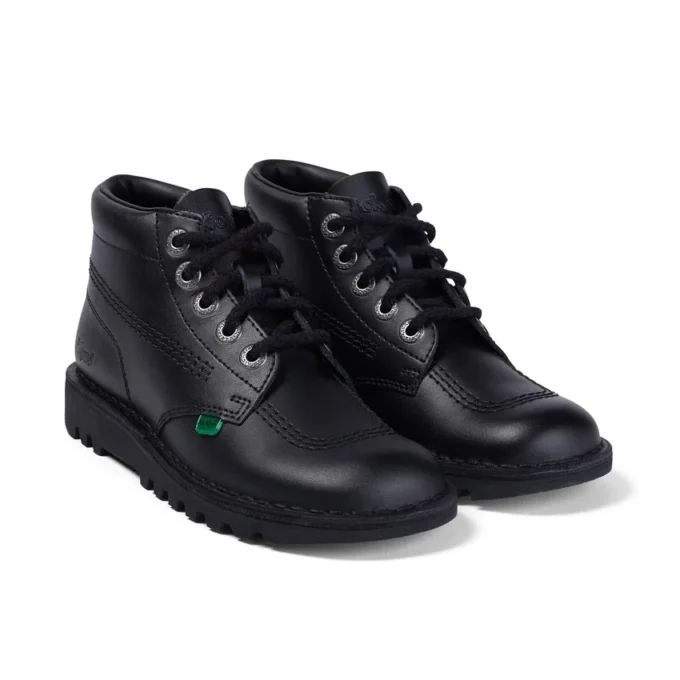 Kickers Kick Hi de cuero para jóvenes unisex, negro