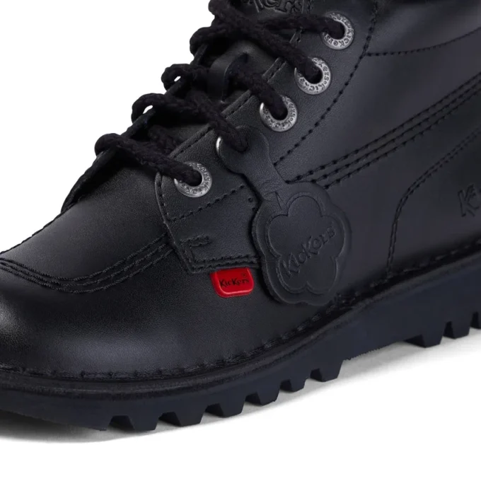 Kickers Kick Hi de cuero para jóvenes unisex, negro
