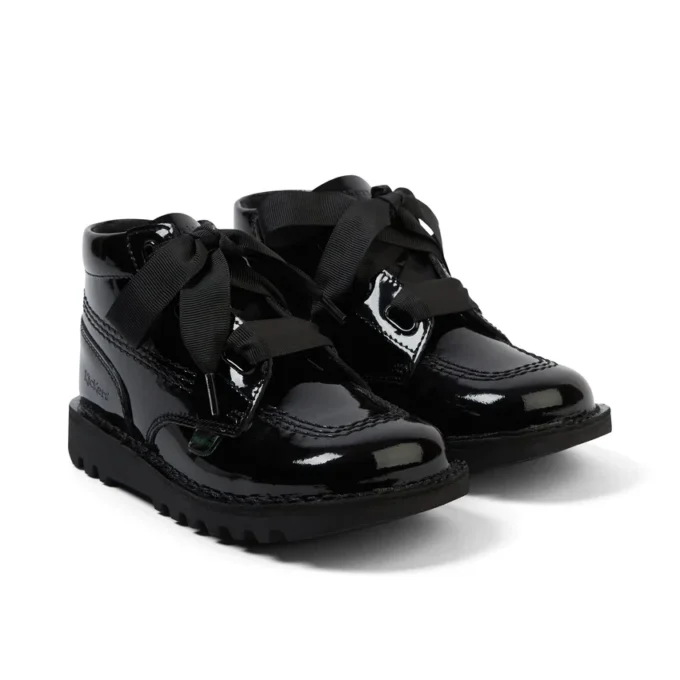 Kickers Kick Hi Ribbon para niña, charol negro