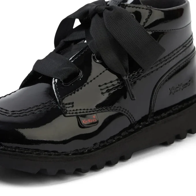 Kickers Kick Hi Ribbon para niña, charol negro