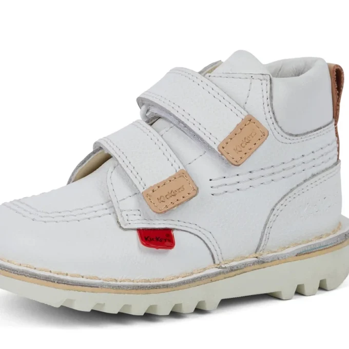 Kickers Kick Hi Roll de cuero para niños, unisex, blanco