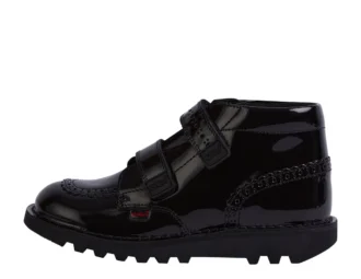 Kickers Kick Hi Vel Brogue para niñas, charol negro