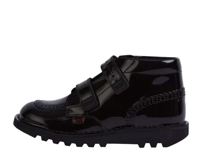 Kickers Kick Hi Vel Brogue para niñas, charol negro