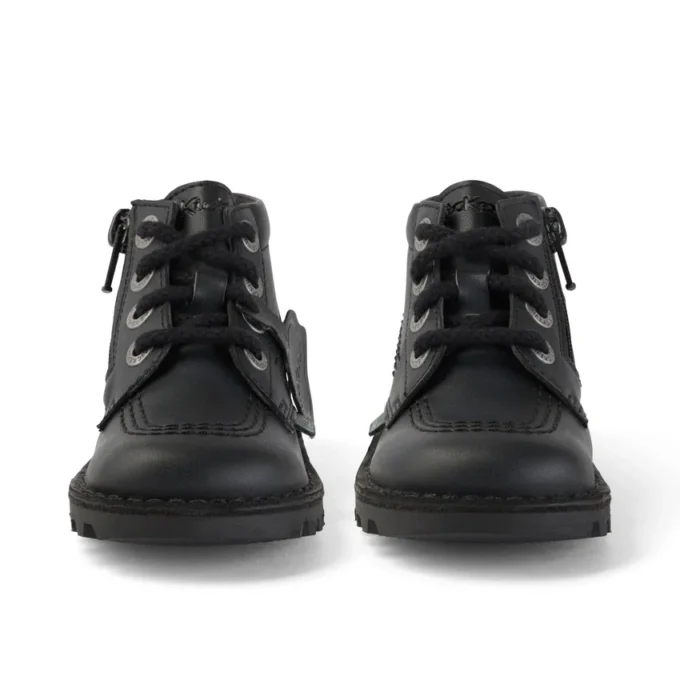 Kickers Kick Hi Zip de cuero alternativo para niños, unisex, negro