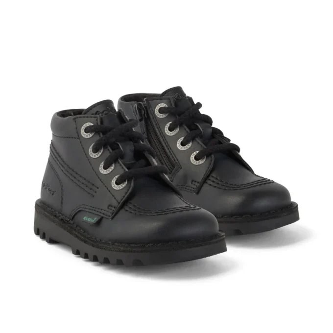 Kickers Kick Hi Zip de cuero alternativo para niños, unisex, negro