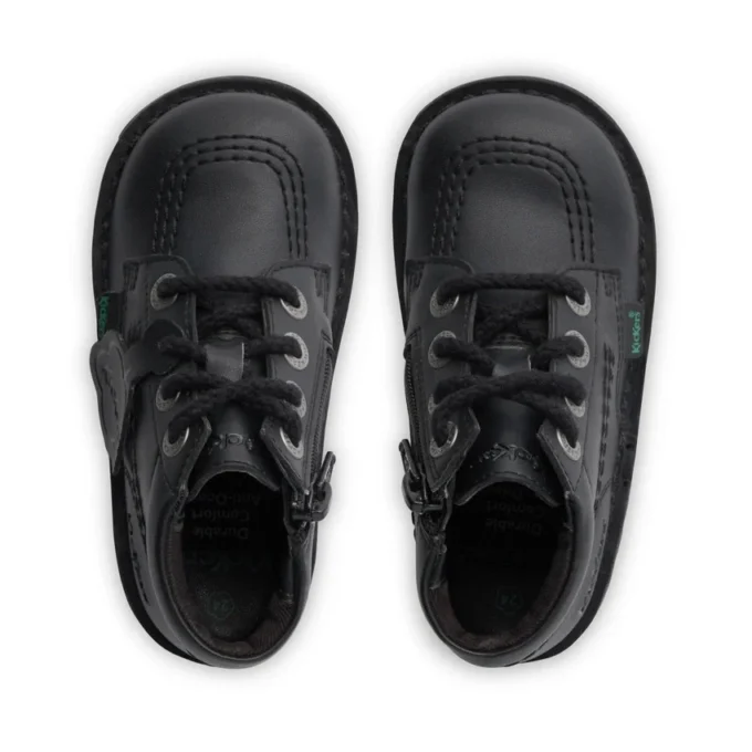 Kickers Kick Hi Zip de cuero alternativo para niños, unisex, negro