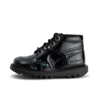 Kickers Kick Hi Zip para niñas pequeñas, piel sintética y charol, negro