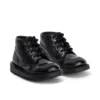 Kickers Kick Hi Zip para niñas pequeñas, piel sintética y charol, negro