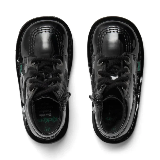 Kickers Kick Hi Zip para niñas pequeñas, piel sintética y charol, negro