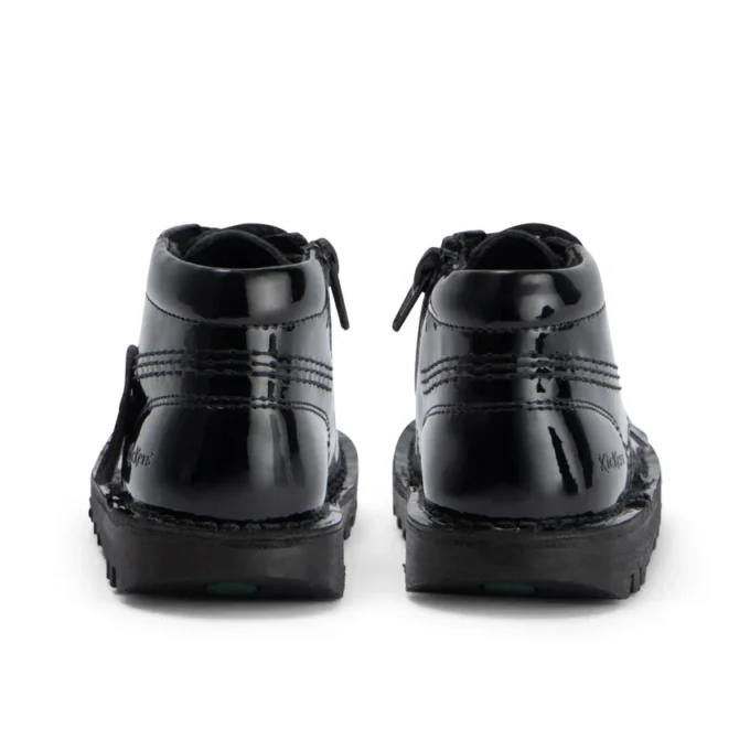 Kickers Kick Hi Zip para niñas pequeñas, piel sintética y charol, negro