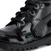 Kickers Kick Hi Zip para niñas pequeñas, piel sintética y charol, negro